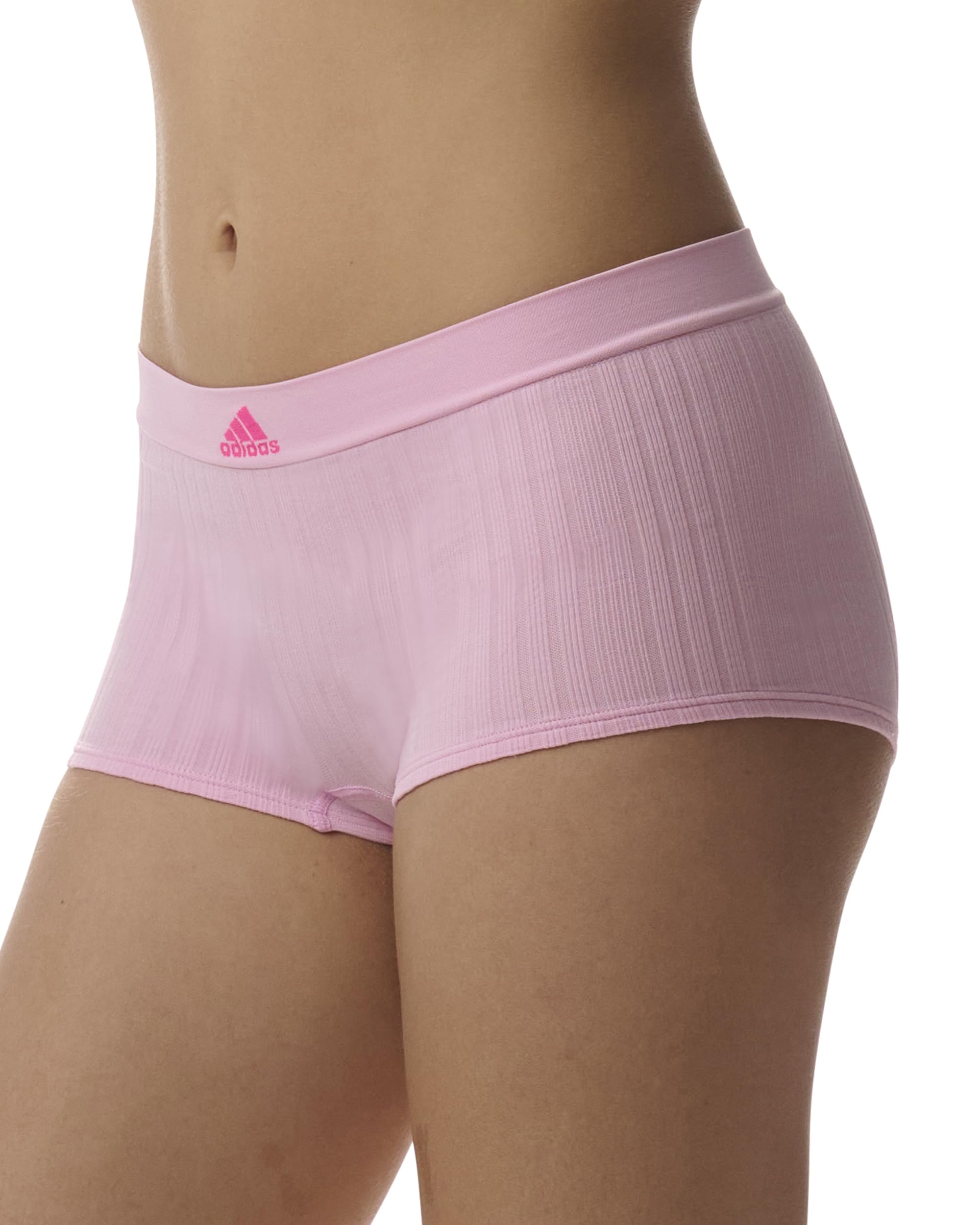 adidas Damskie krótkie majtki chłopięce, Wonder Pink żebrowany/biały/fioletowy odcień, S