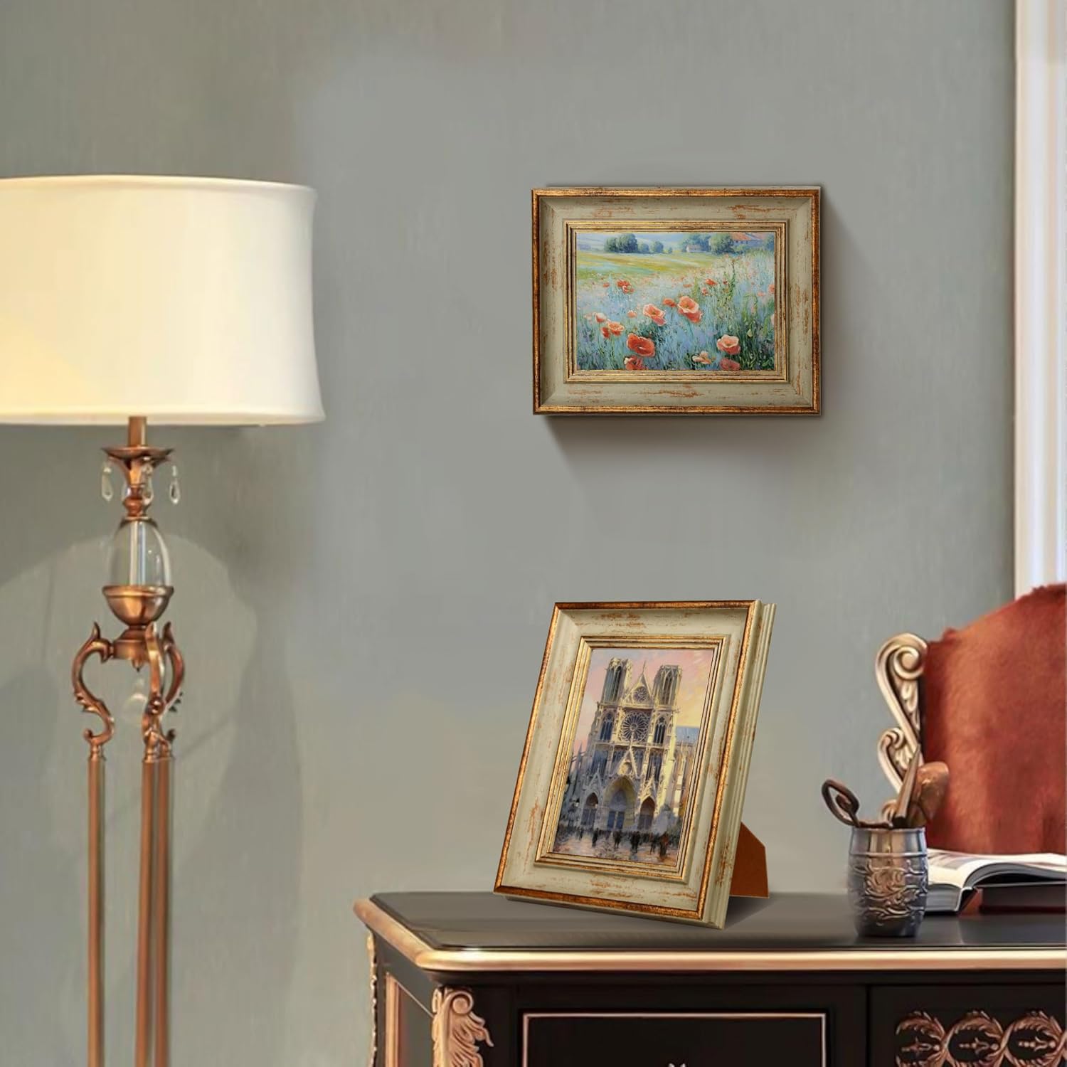 5x7 Picture Frames Retro Antique Picture Frames with Green Gold Edge Line 5 by 7 Vintage Photo Frame Wall Hang Desktop Display Christmas Birthday Gifts for Women Mom Grandma - Image 6