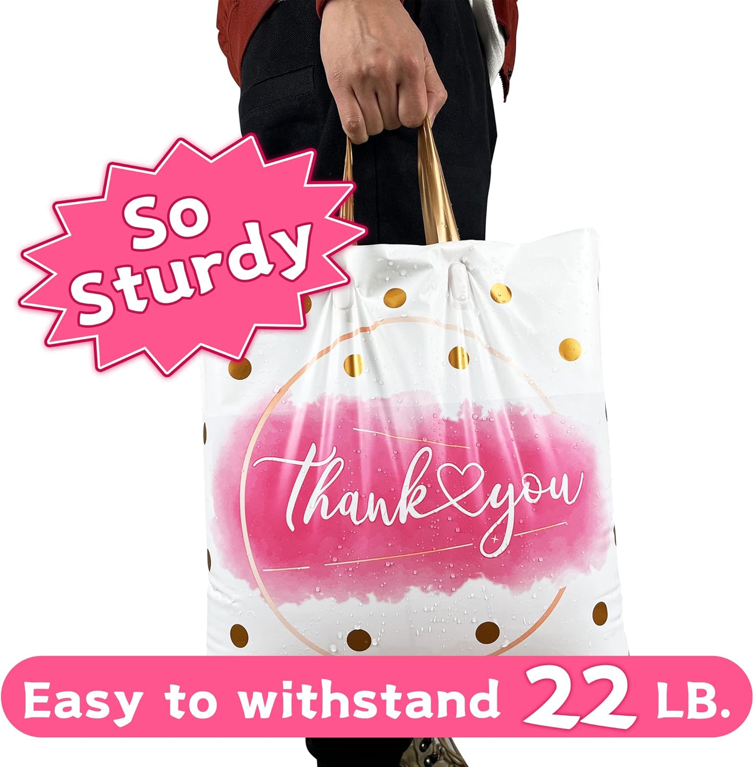 Thank You Bags - 50 Pack Extra Thick Plastic Shopping Bags for Small Business, Boutique, Office, Party (12X14 IN) - Image 4