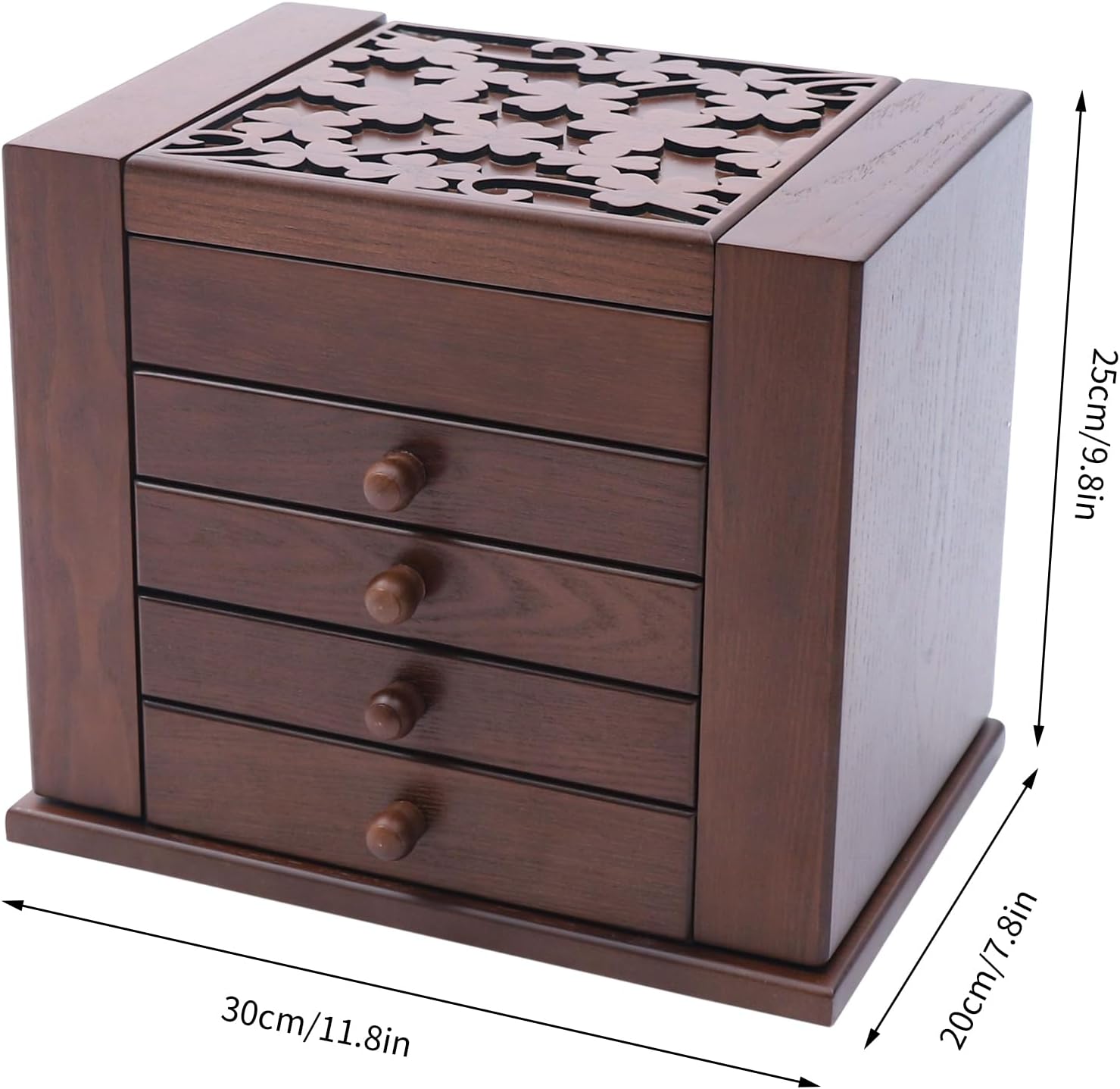5-Tier Jewelry Storage Organizer, Accessories Holder with 4 Drawers and Multiple Compartments for Necklace Bracelets Watches (Dark Brown)