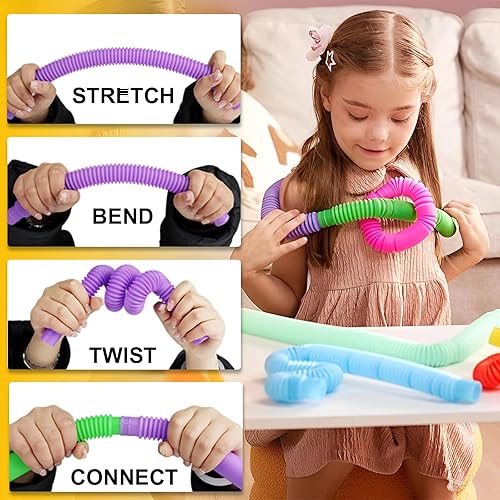 Miniatura 3 de Paquete de 22 tubos sensoriales Pop Tubes a granel (grandes y pequeños), aprendizaje creativo para niños, tubos Fidget Tubos para niños pequeños,
