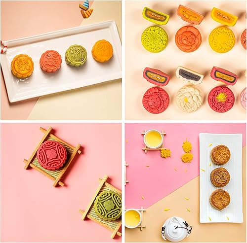 Miniatura 8 de Molde de prensa de pastel de luna de flores chinas galletas prensadas a mano para postres bricolaje pastel de luna 1 molde con 4 sellos para varias