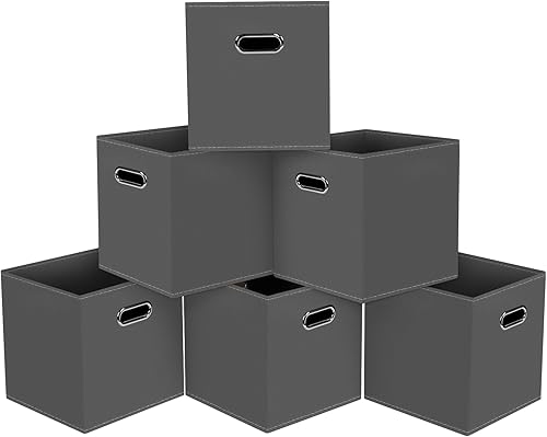 Miniatura 1 de HEAYEEG Cubos de almacenamiento plegables negros, caja de almacenamiento de tela, cestas organizadoras con asas dobles para organizador del hogar,