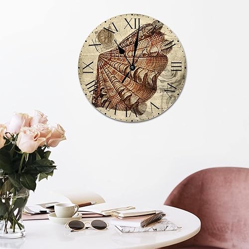 Miniatura 314 de ArogGeld Reloj de pared con diseño de estrella de mar antigua francesa, de cloruro de polivinilo, con números romanos, de 10 pulgadas, funciona
