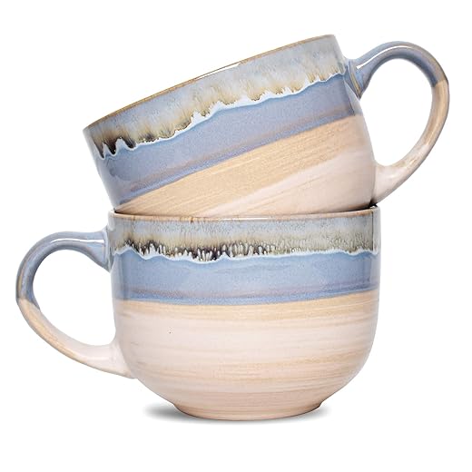 Bosmarlin Large Ceramic Coffee Mug Set of 2, Stoneware Jumbo Latte Mugs for Office and Home, 16 Oz, Dishwasher and Microwave Safe(Blue, 2)