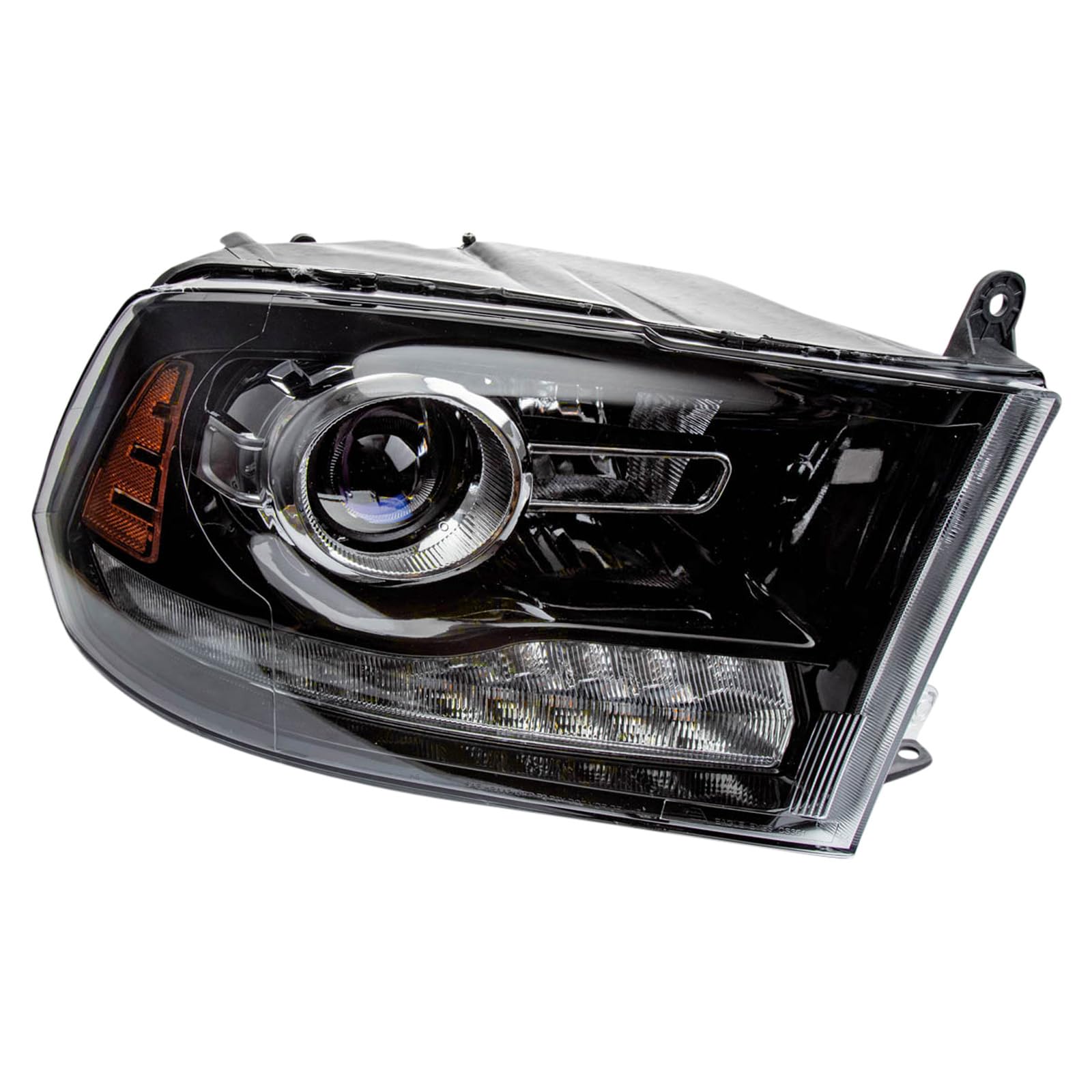 TRQ Passenger Side Headlight Assembly Halogen Black Bezel Chrome Projection Style Compatible with 2013-2018 Ram 1500 2500 3500 Truck CH2503245