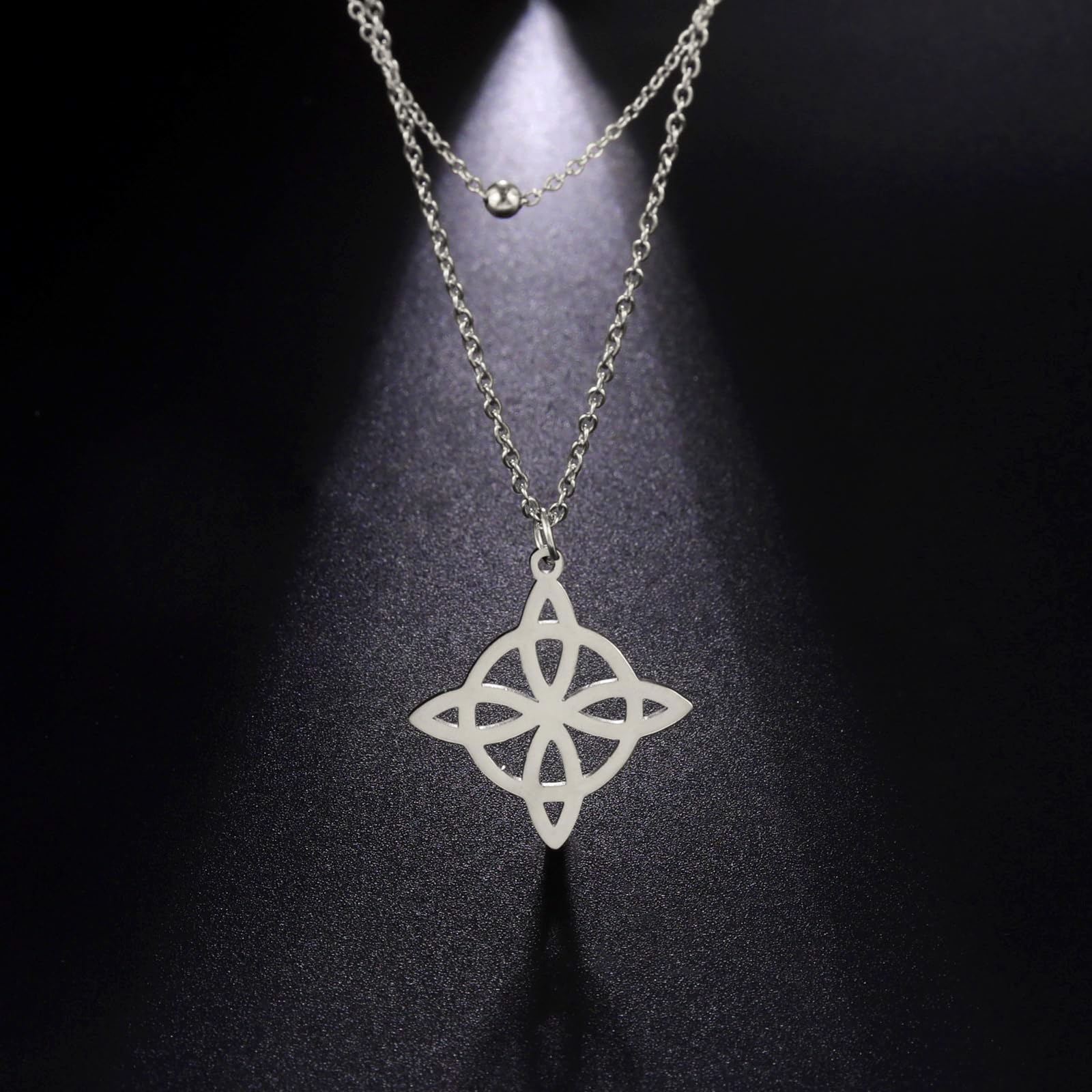 Triquetra Dwuwarstwowy naszyjnik z symbolem czarownicy – trójca celtycki węzeł ochronny, amulet, biżuteria dla kobiet i mężczyzn
