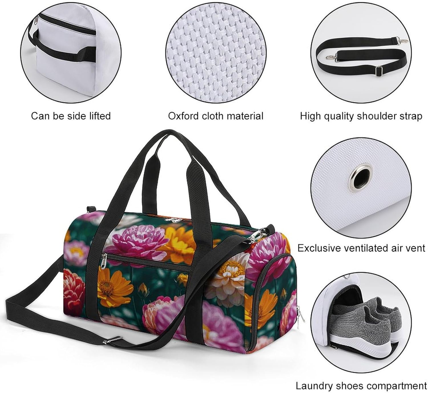 Gym Bag for Men Travel Duffle Bag All Flowers Bloom Together Tote Bag Weekender Duffel Bag Weekender Bag for Sports