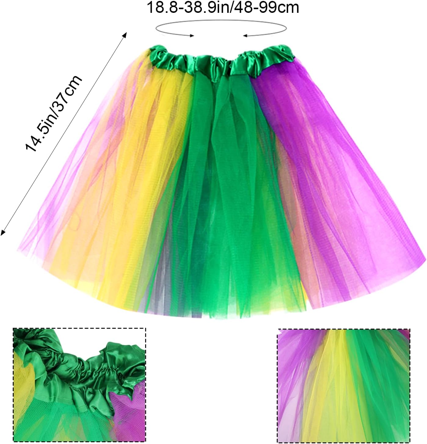 6pcs Mardi Gras Costume Accessories Set for Women Colorful Tutus Skirt Faux Feather Masquerade Mask Striped Thigh High Socks Mardi Gras Bead Necklaces Carnival Party Outfit - Image 3