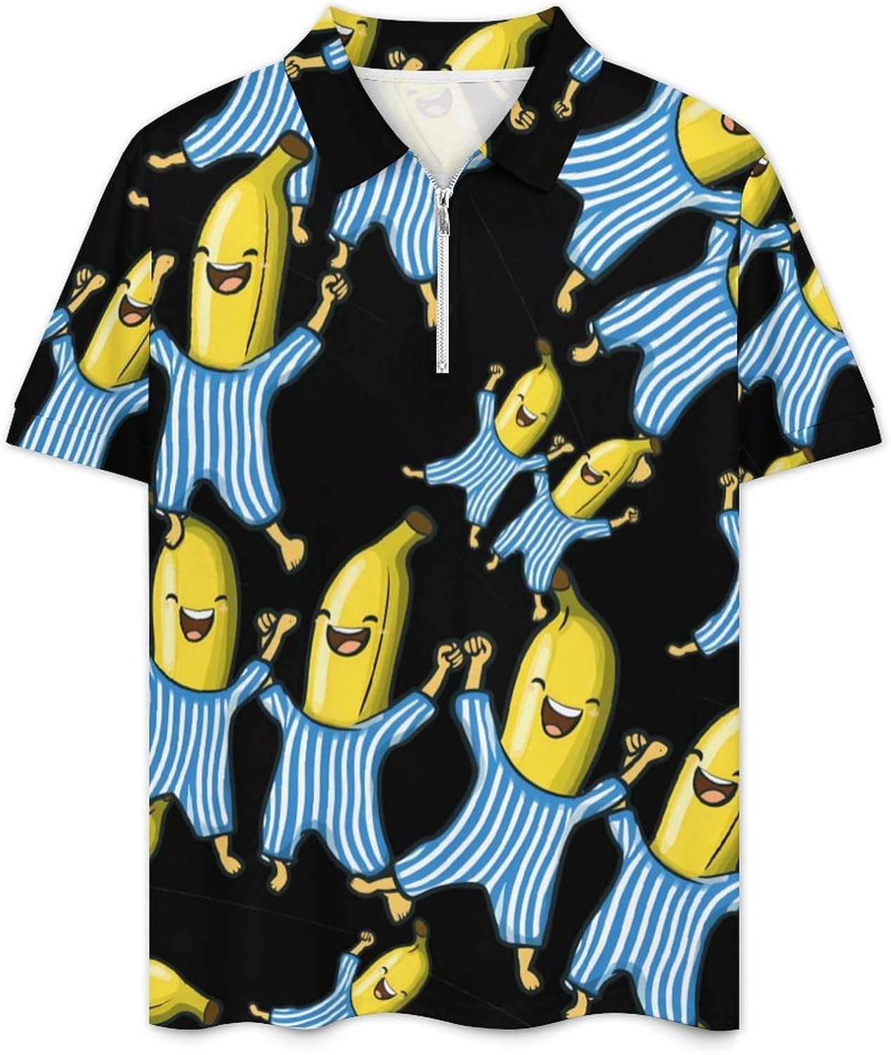 Funny Bananas in Pajamas Mens Polo Shirts Track Suits 2 Piece Short Sleeve Sweatsuit 1/4 Zip Golf Loungewear for Sports
