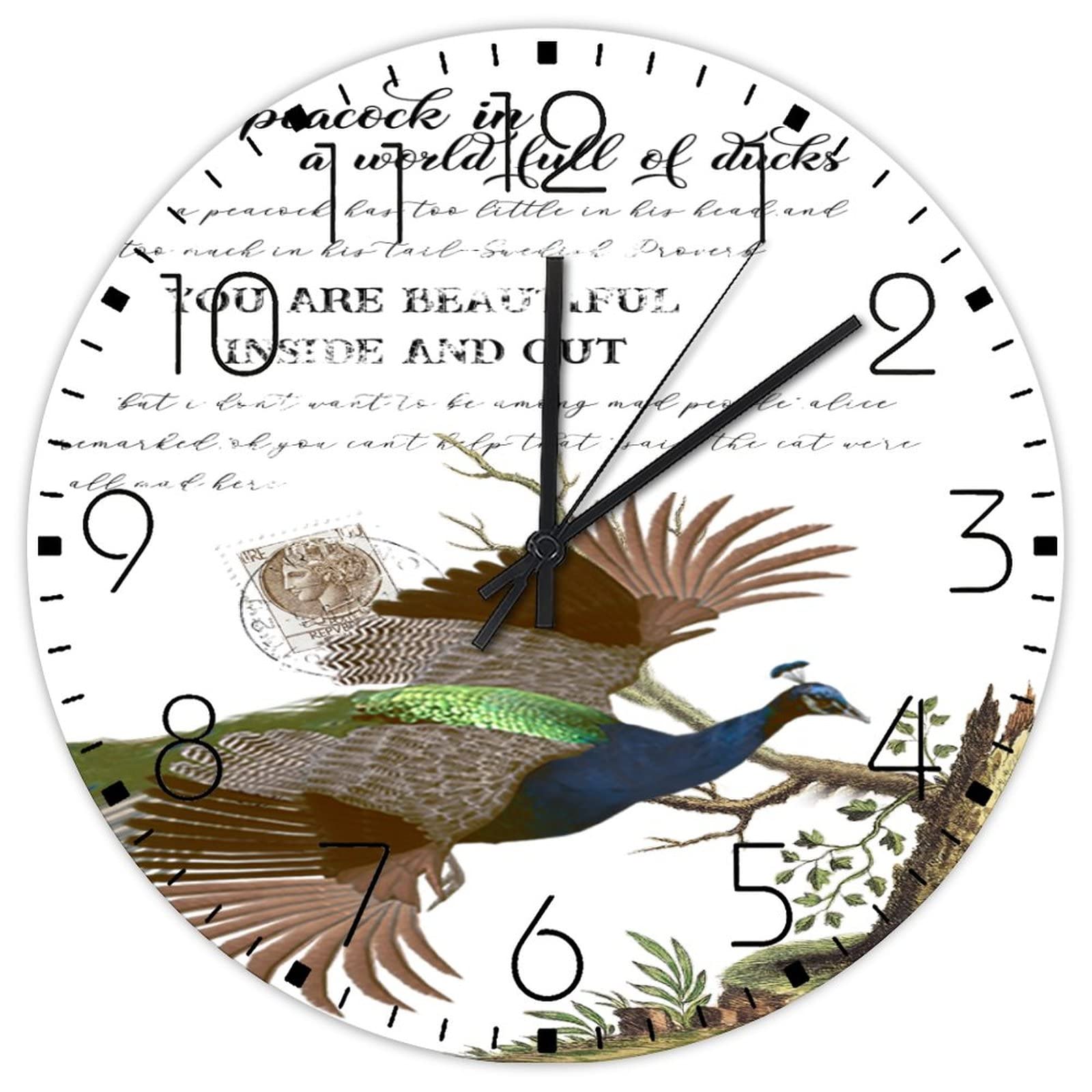 Horloge murale Be A Peacock in A World of Ducks pour nouvelle maison