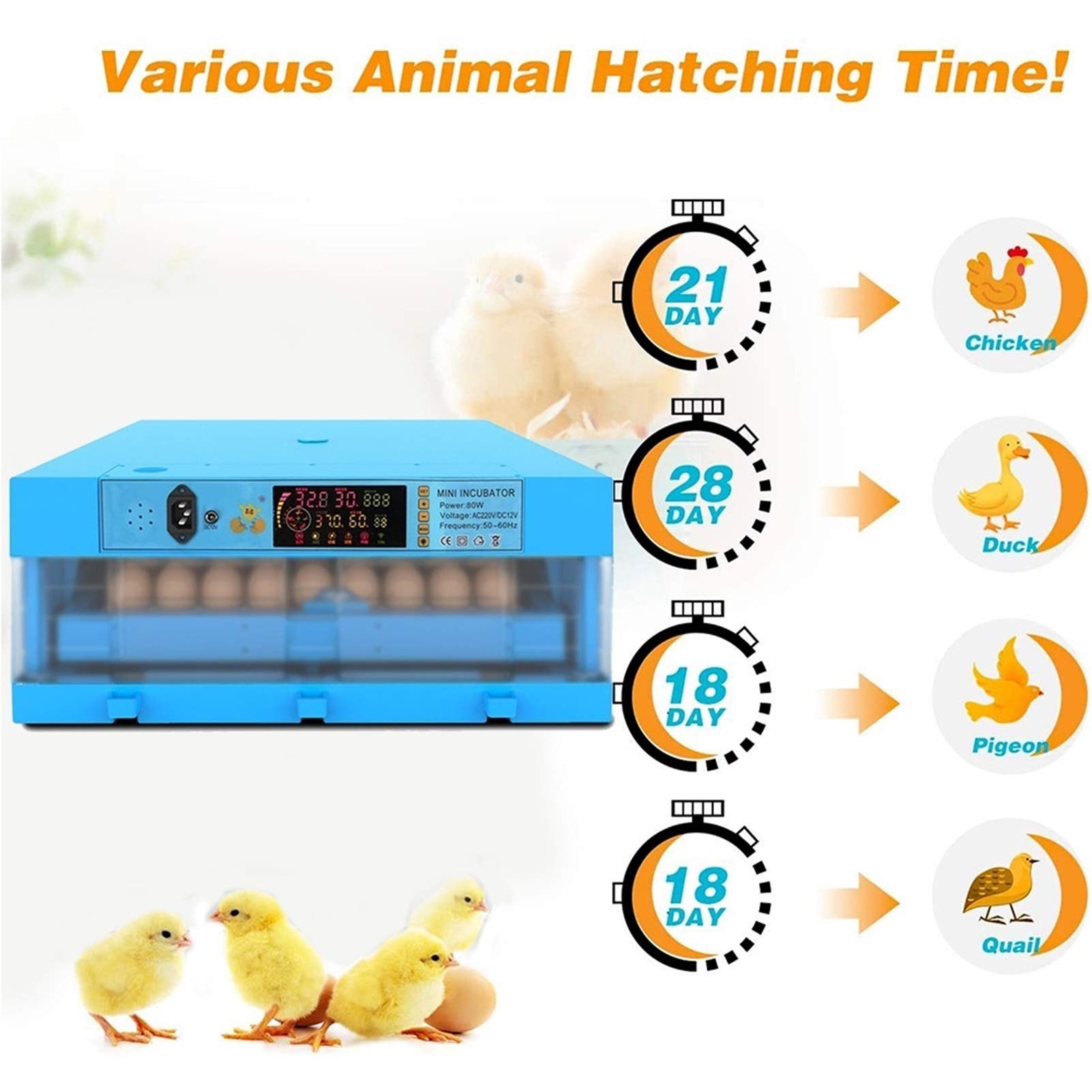 Incubatrici per uova da cova con tornitore automatico pollame Hatcher Brooder Macchina di controllo della temperatura per cova Pollo Anatra Oca Quaglia Uccelli Turchia, 128egg