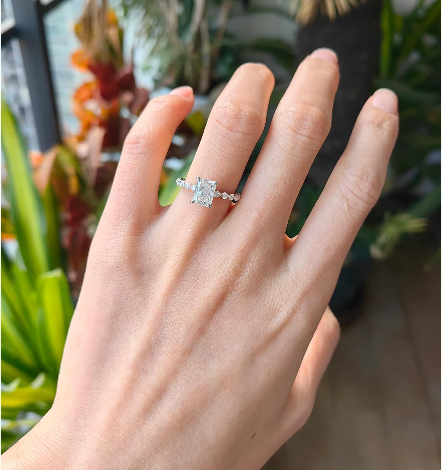 DovEggs Moissanite Engagement Rings for Women Moissanite Rings 2ct F-G-H Color Radiant Cut Moissanite Wedding Rings Anniversary Sterling Silver with 18K White Gold Plated