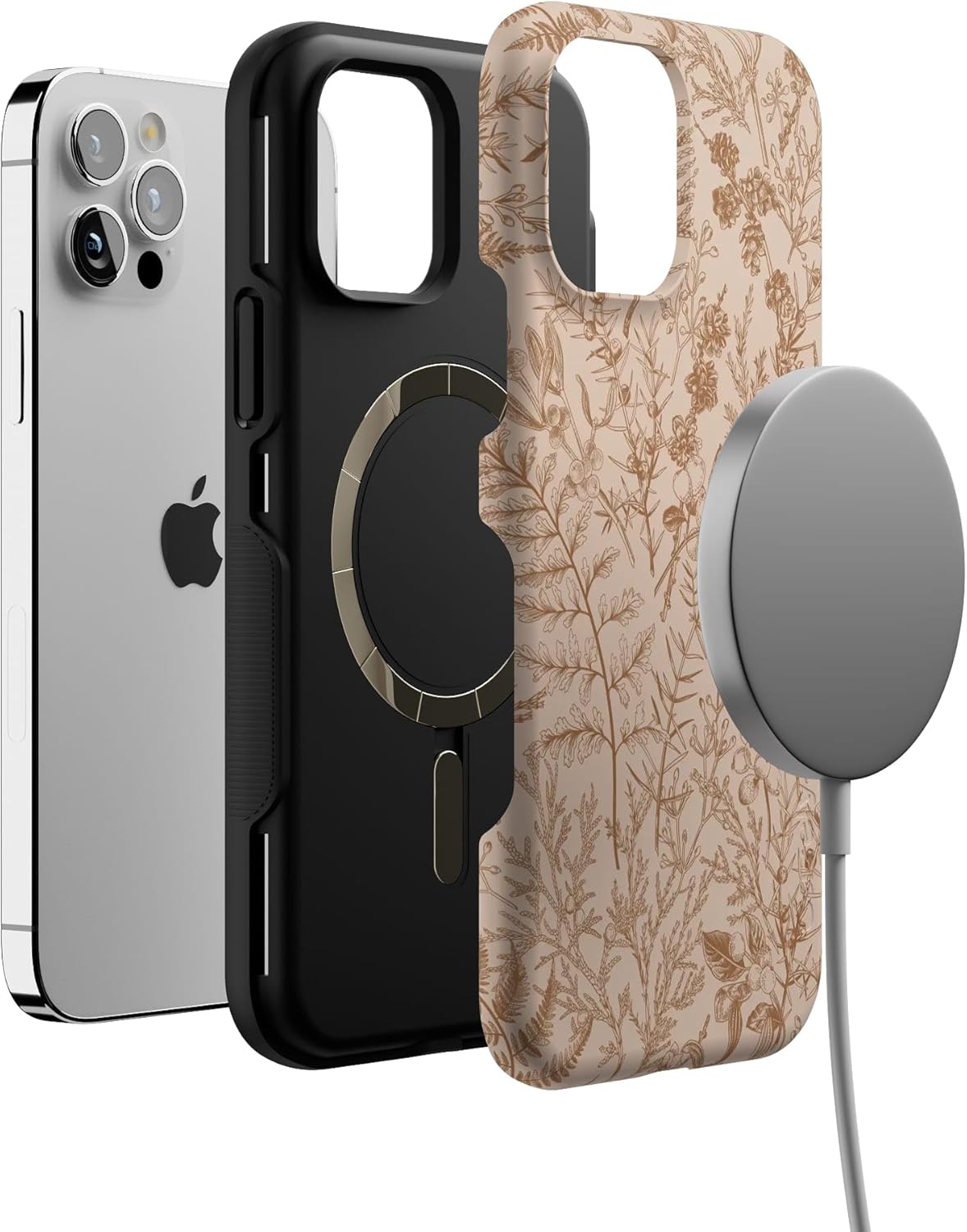 Casely iPhone 12/12 Pro Case | Beige Garden | Neutral Floral | Bold Protective Design | Compatible with MagSafe