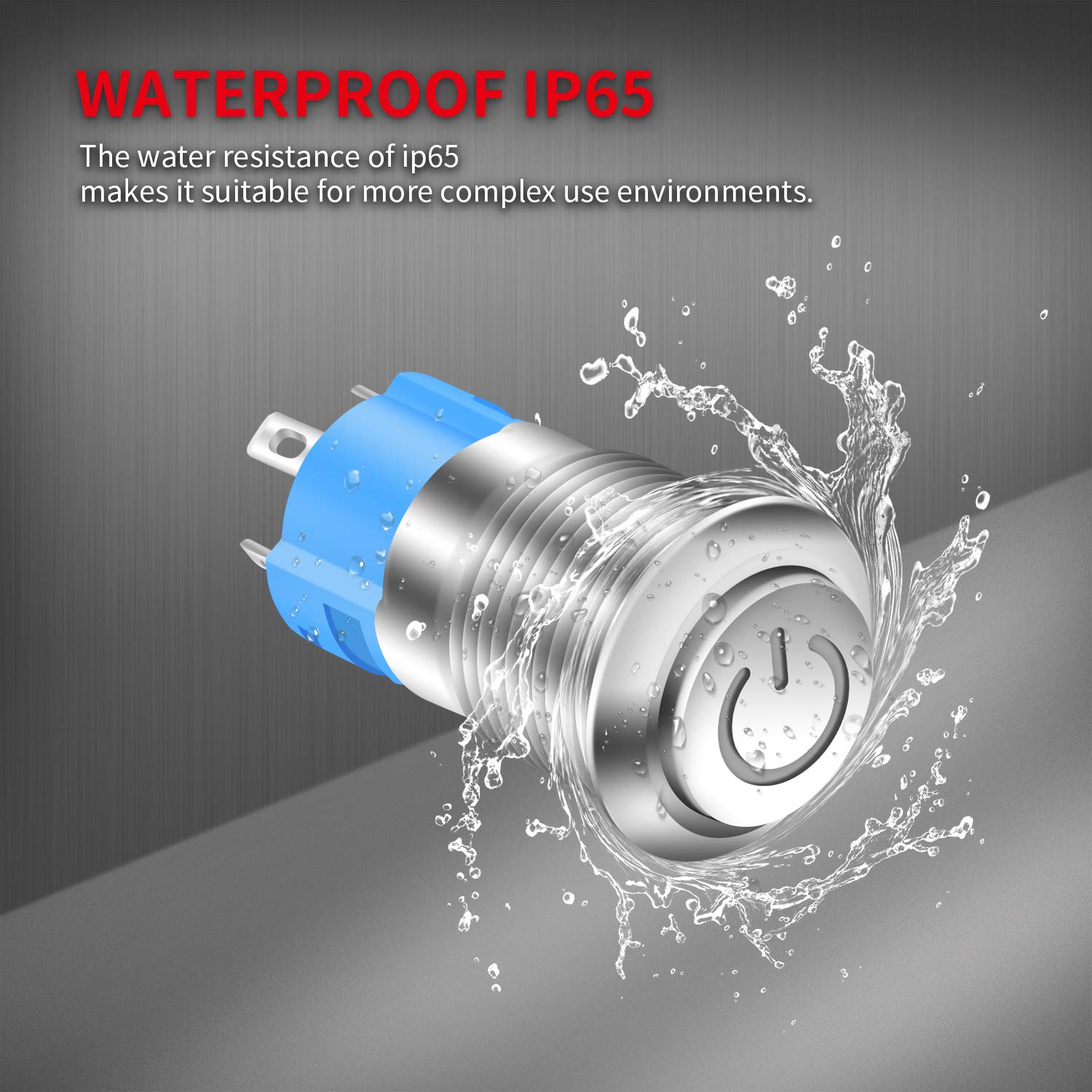 DaierTek 12mm Latching Push Button Switch 12V LED Blue Waterproof ON Off Maintained Power Button 12 Volt Small Round Metal Black Wired for Automotive - 6pcs