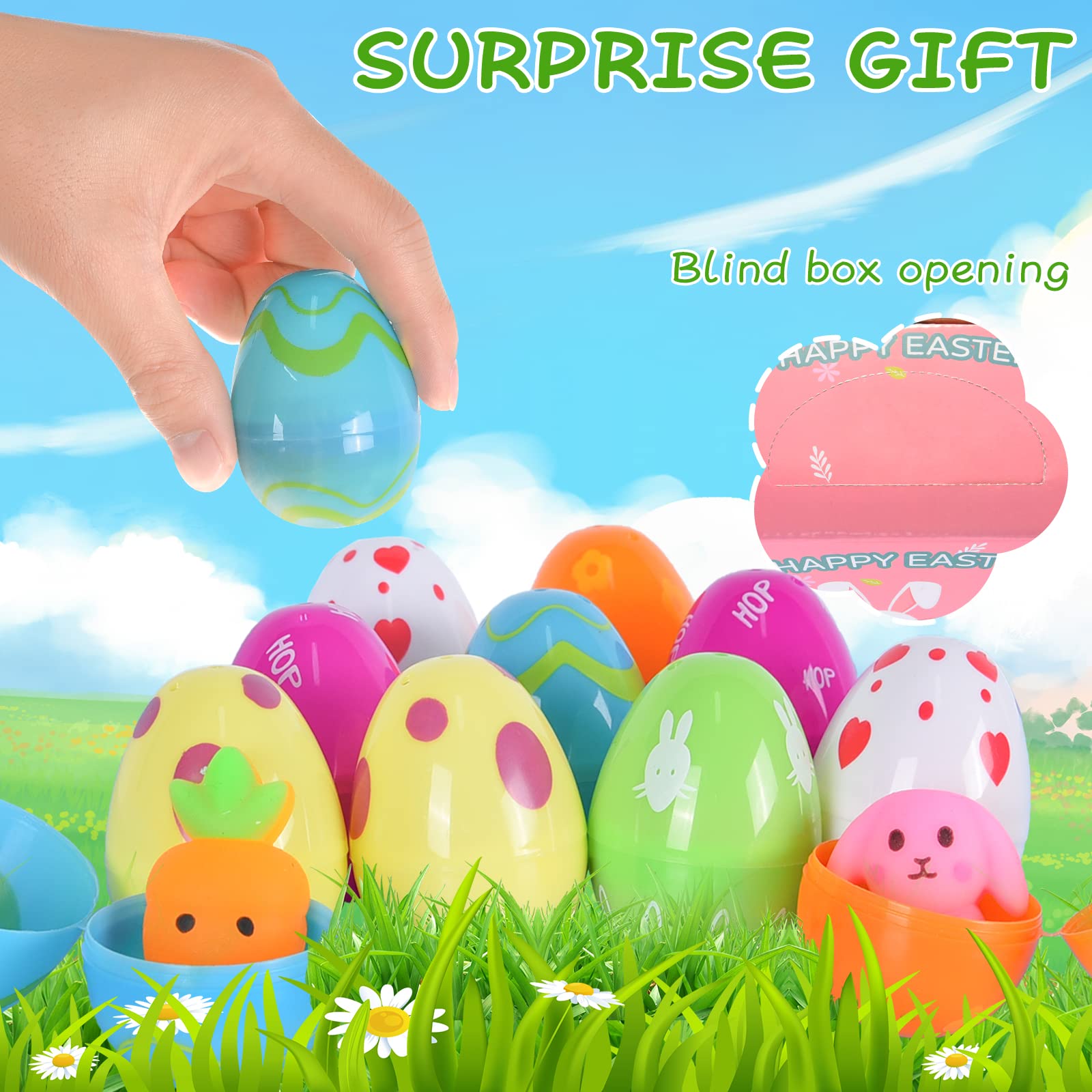 12 œufs De Pâques Pré-remplis Jouets Peluche - Œufs Colorés 3,15 Pouces, Pour Chasse Aux œufs, Cadeaux Enfants