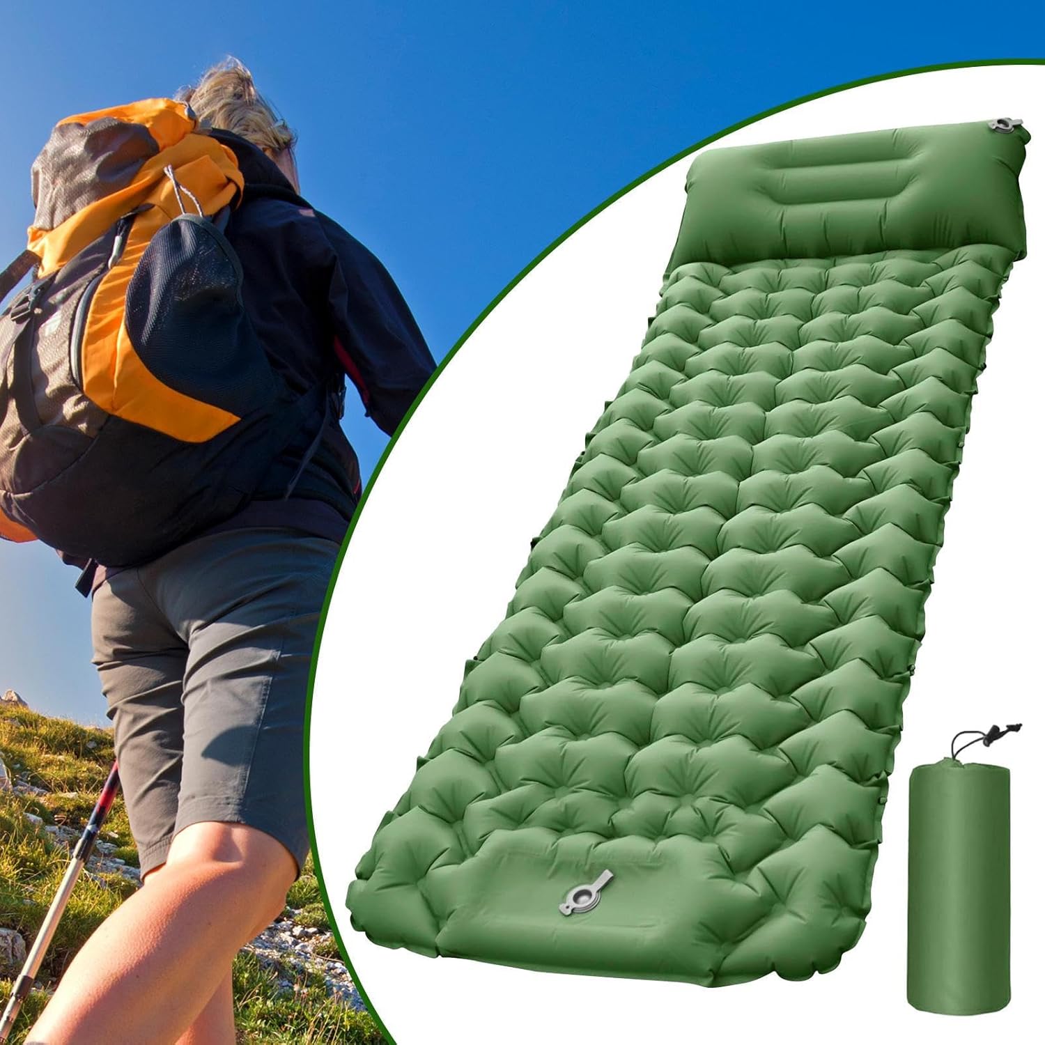 Inflatable Camping Pad - Compact Blow Up Portable Airbed Mattress,Lightweight Backpacking Sleep Mat,for Outdoor Travel Backpacking Hiking Tent Car Truck SUV Women Men