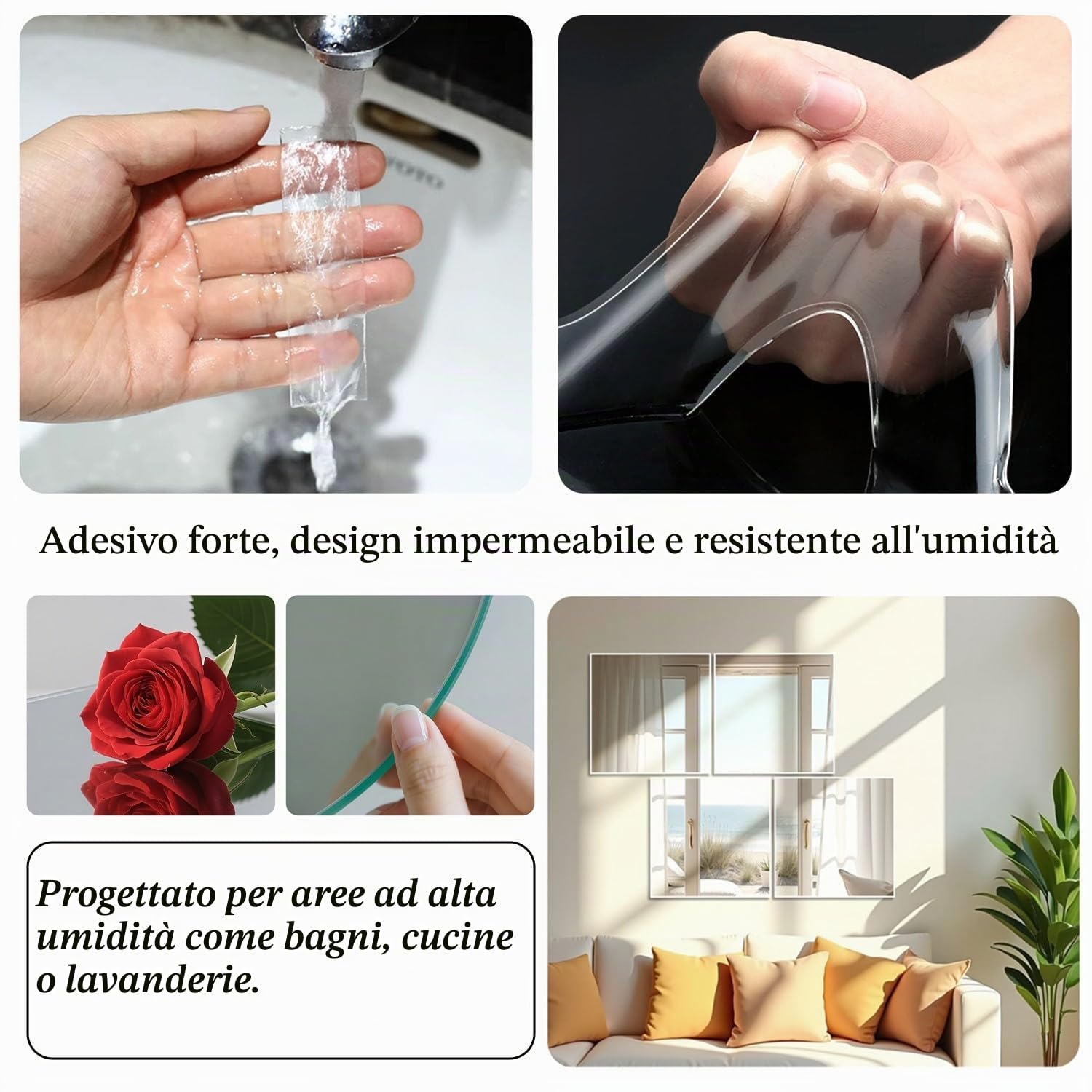 4 Pezzi Specchio Adesivo da Parete 30cm x 30cm, Vetro Specchi Adesivi da Parete Grande Rettangolare Lungo Specchio per Armadio, Bango, Porta, Amera da Letto (30 x 30cm)