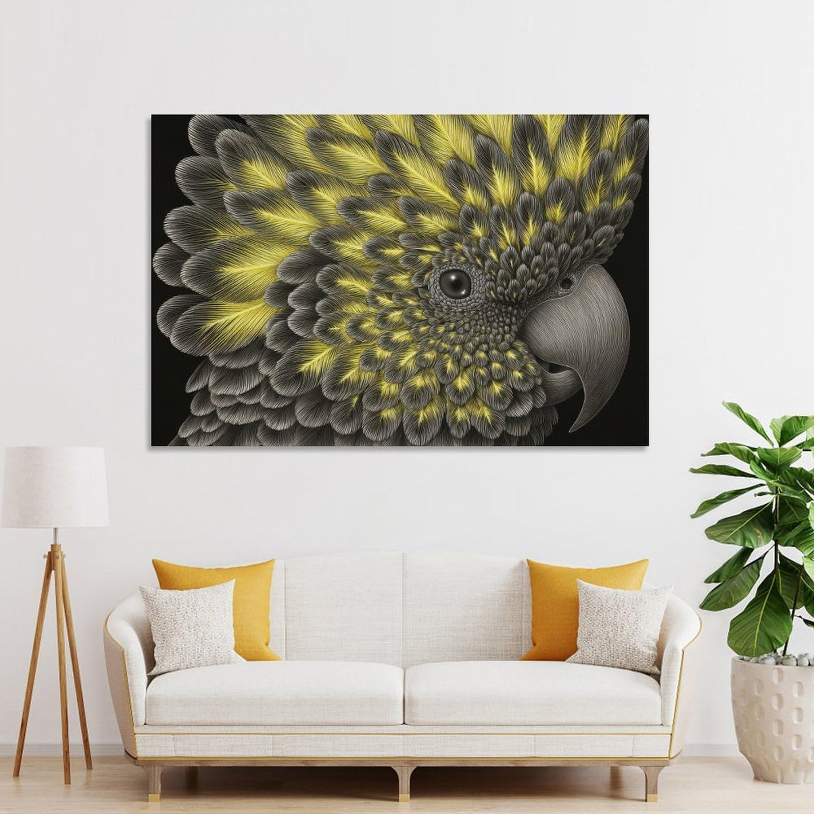 Junmoney Unframe-Style-6 Detailed Close-Up Of A Yellow-Crested Cockatoo Room Decor Wall Art, 20X30inch(50X75cm), For Gallery Wall Decor And Room Displays, Decorative Artwork With Flexible Styling