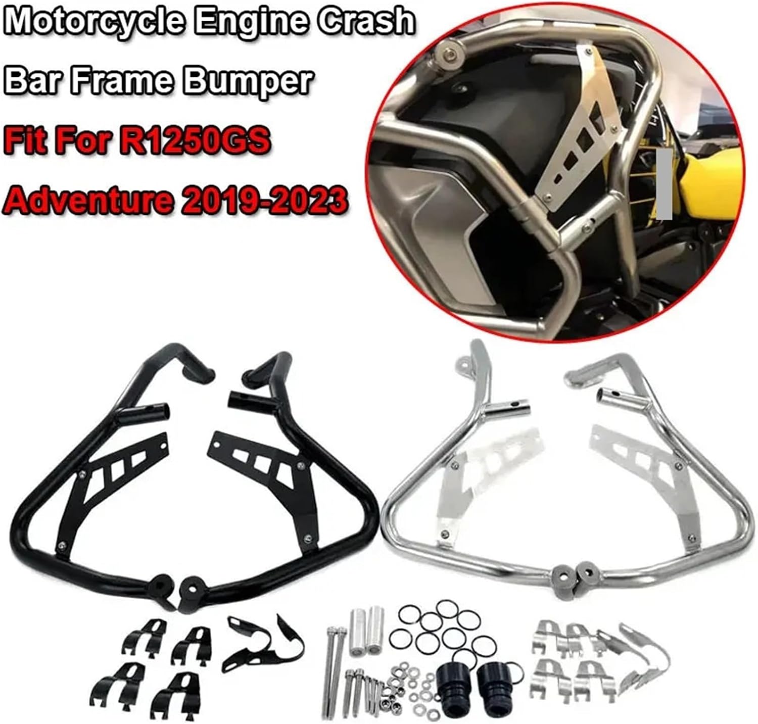 R 1250GS Adventure Motorcycle Highway Engine Guard Crash Bar Fit for BMW R1250GS LC ADV 2019-2023 Frame Bumper Fairing Protector(Black Silver)