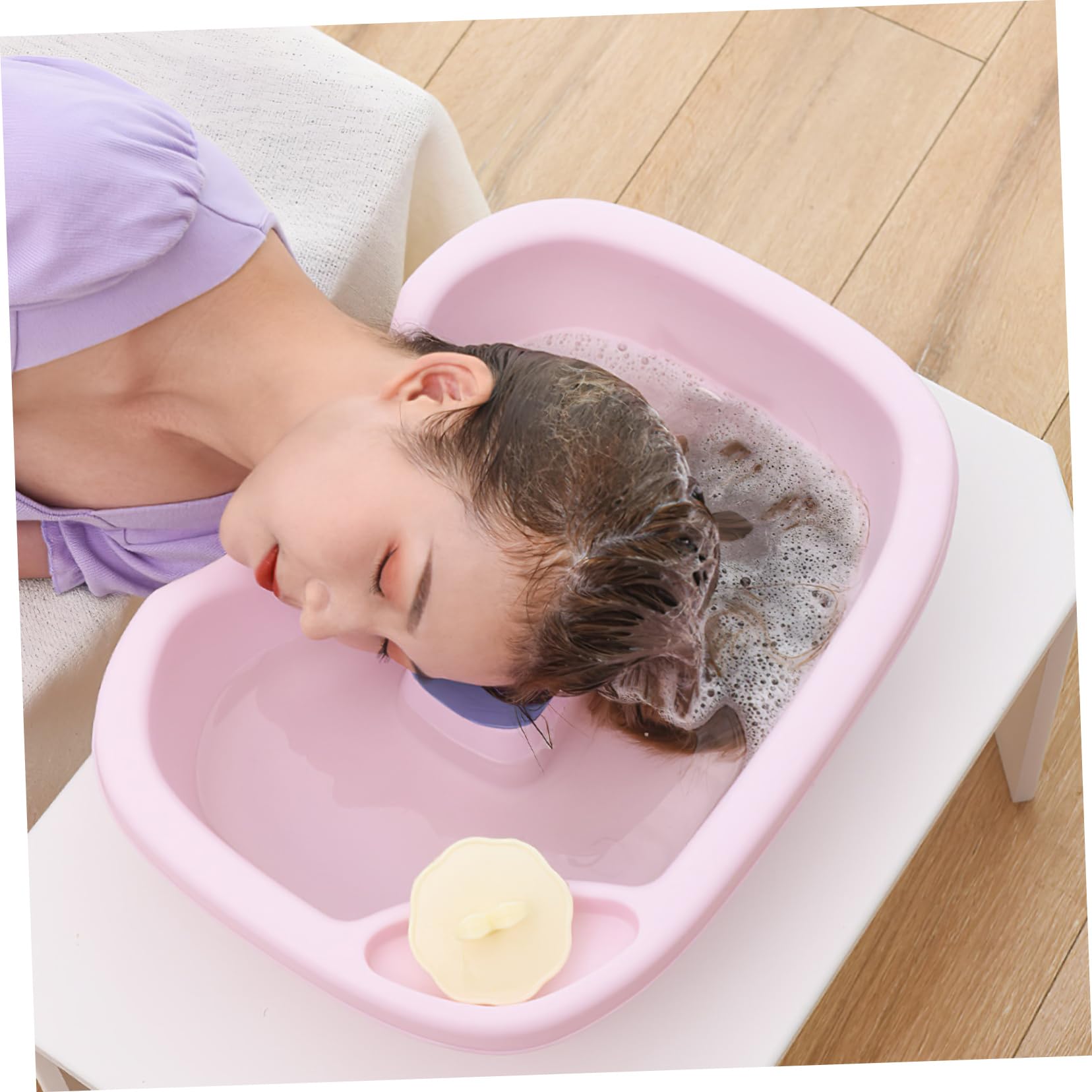 BESTYASH Bacinella Lavatesta Portatile in Pp per Pazienti Allettati e Donne Incinte, Comoda da Usare, Colore Rosa, per Casa e Assistenza a Letto