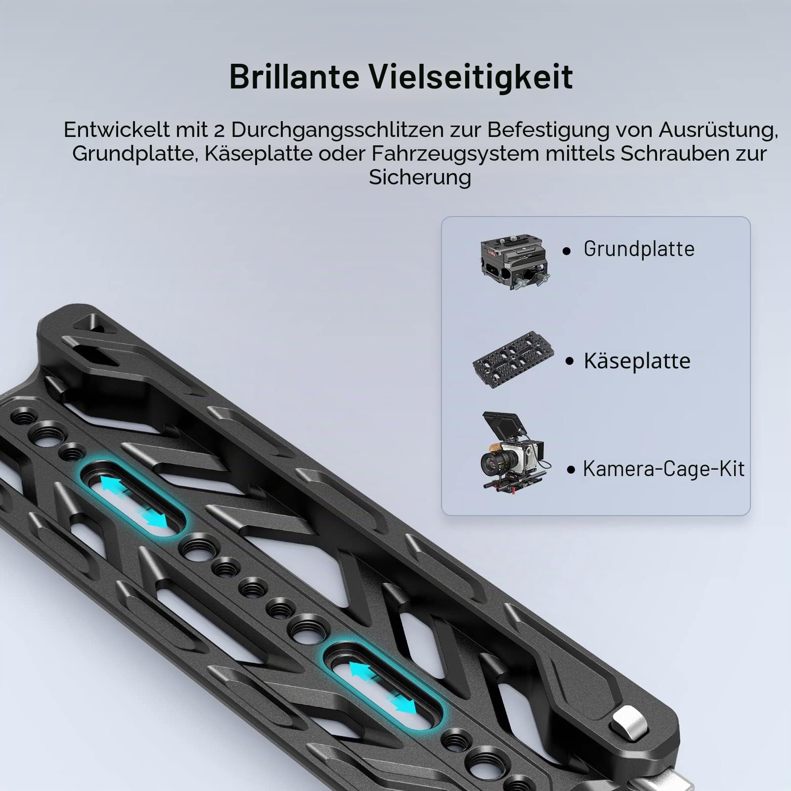 SMALLRIG 8" Dovetail Plate für ARRI Lightweight mit Sicherheitsdesign zum Anbringen von Kit, Grundplatte mit maximaler Belastung von 20 kg, Käseplatte oder Baseplate - 3770