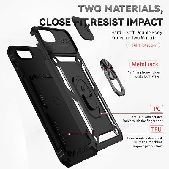 HNHYGETE iPhone 8 Plusケース、iPhone 7 Plus用スクリーンプロテクター付きケース:ミリタリーグレード20フィート落下テスト済みリング耐衝撃保護フォンケース - iPhone 8/7 Plus用 ブラック