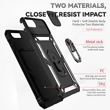 HNHYGETE iPhone 8 Plusケース、iPhone 7 Plus用スクリーンプロテクター付きケース:ミリタリーグレード20フィート落下テスト済みリング耐衝撃保護フォンケース - iPhone 8/7 Plus用 ブラック