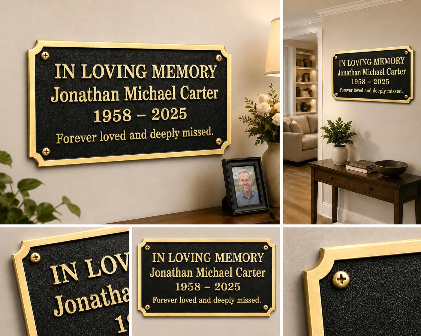 Personalized Solid Brass Memorial Plaque – Custom Cast Brass Remembrance Sign with Raised Lettering – Weatherproof Outdoor & Indoor Memorial Wall Plaque for Home, Garden, Bench, Grave Marker & Sympathy Tribute