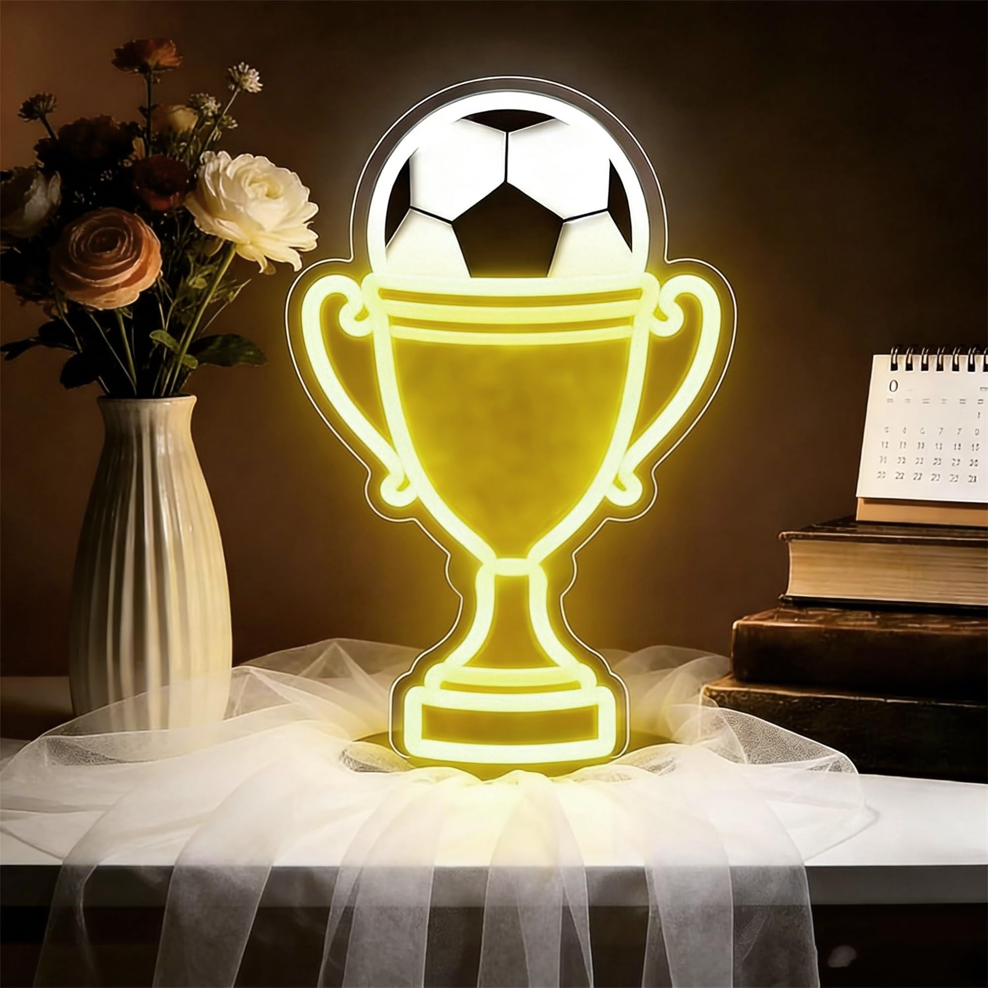 Soccer Led Neon Sign Dimmable World Cup Football Game Neon Light with 1Pc Hanging Chain and Dimmer,Soccer Themed Gifts Light Sign for Man Cave,Fan,Adult,Bedroom,Club Decoration