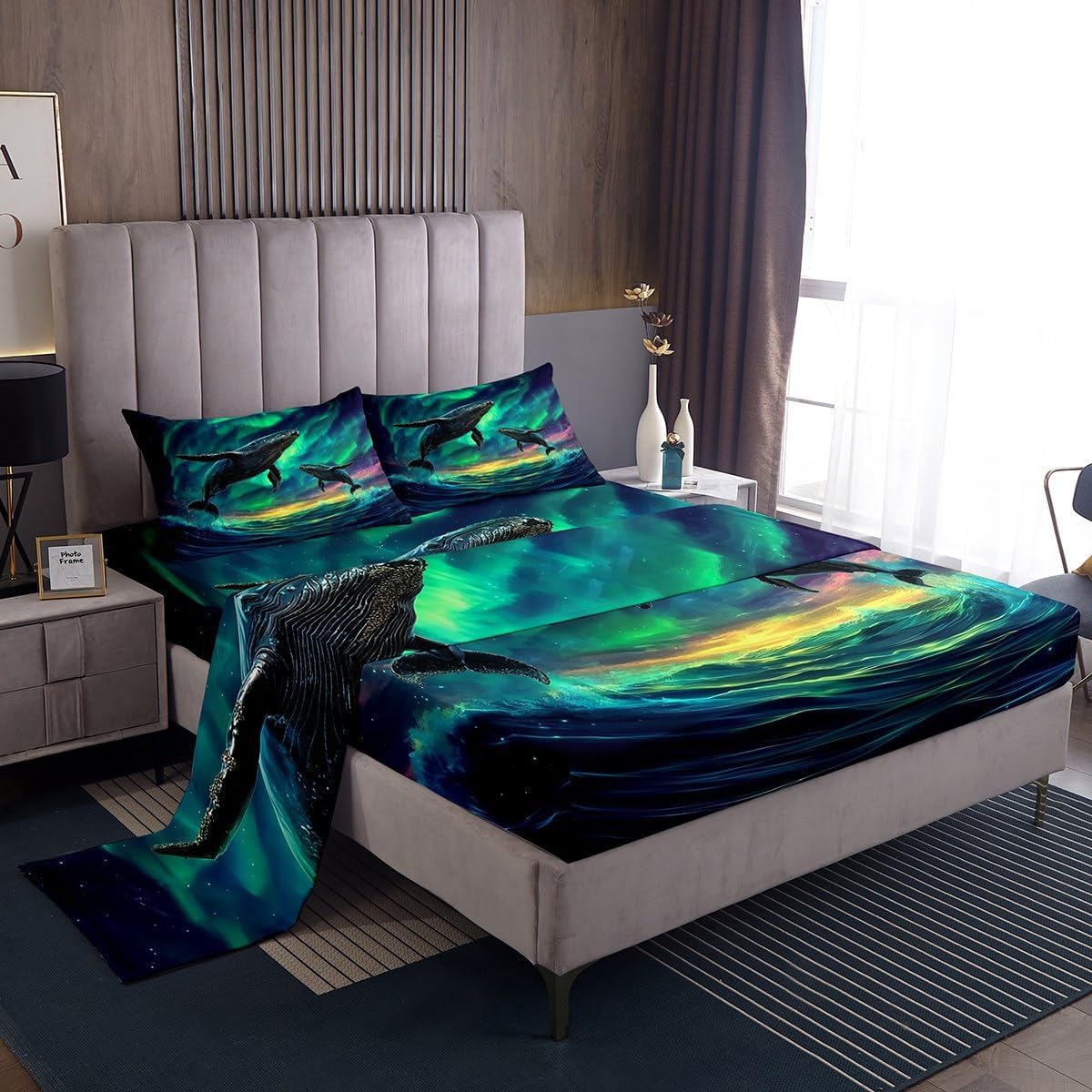 Erosebridal Aurora Dragon Bedding Set Full,Gothic Dragon Bed Sheets Set for Boys Kids Teens,Western Fantasy Animals Sheets Starry Night Fitted Sheet Set with 2 Pillowcases Room Decor