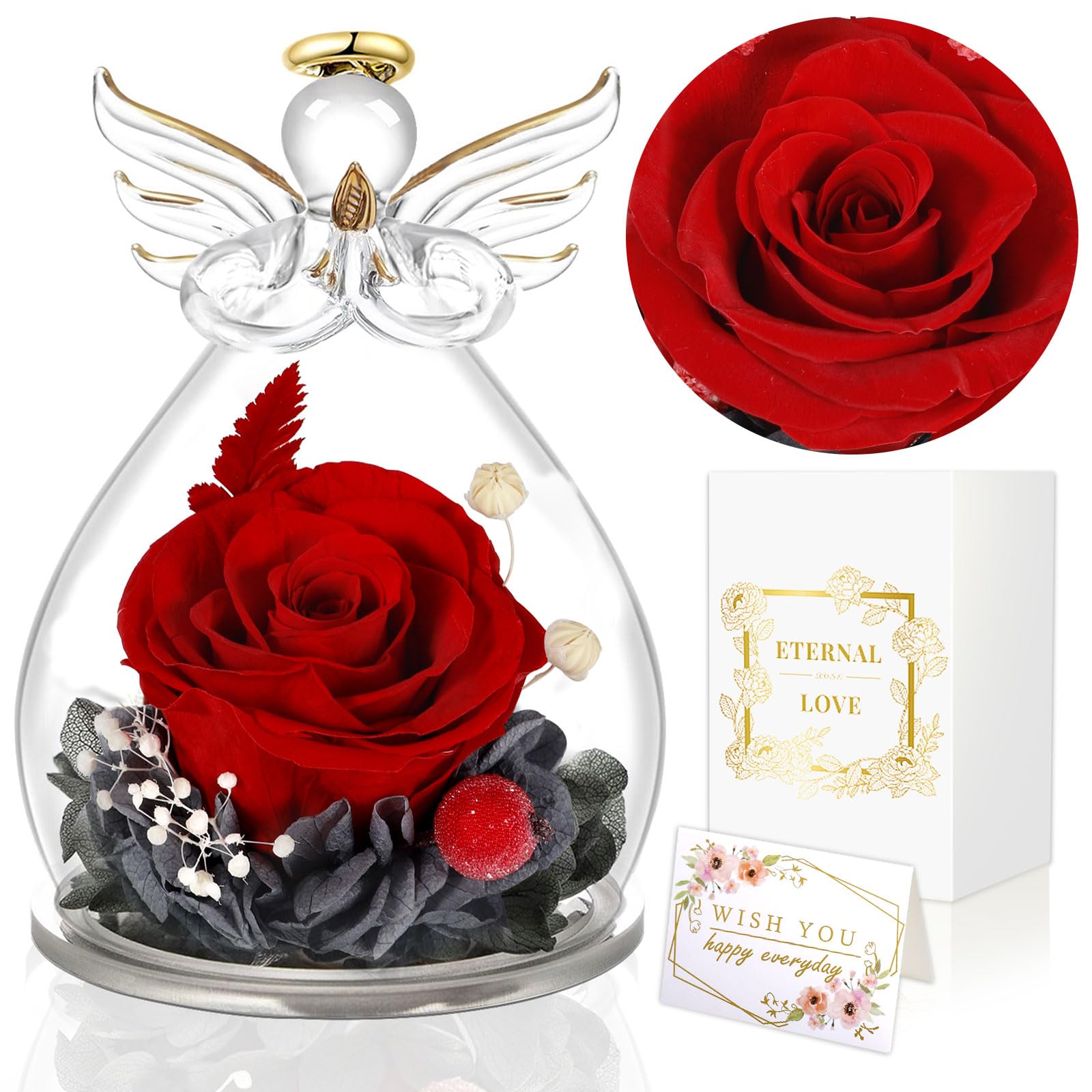 Rose Éternelle Sous Cloche Angel KIMIGO - Cadeau Fête Des Mères, Anniversaire, Mariage