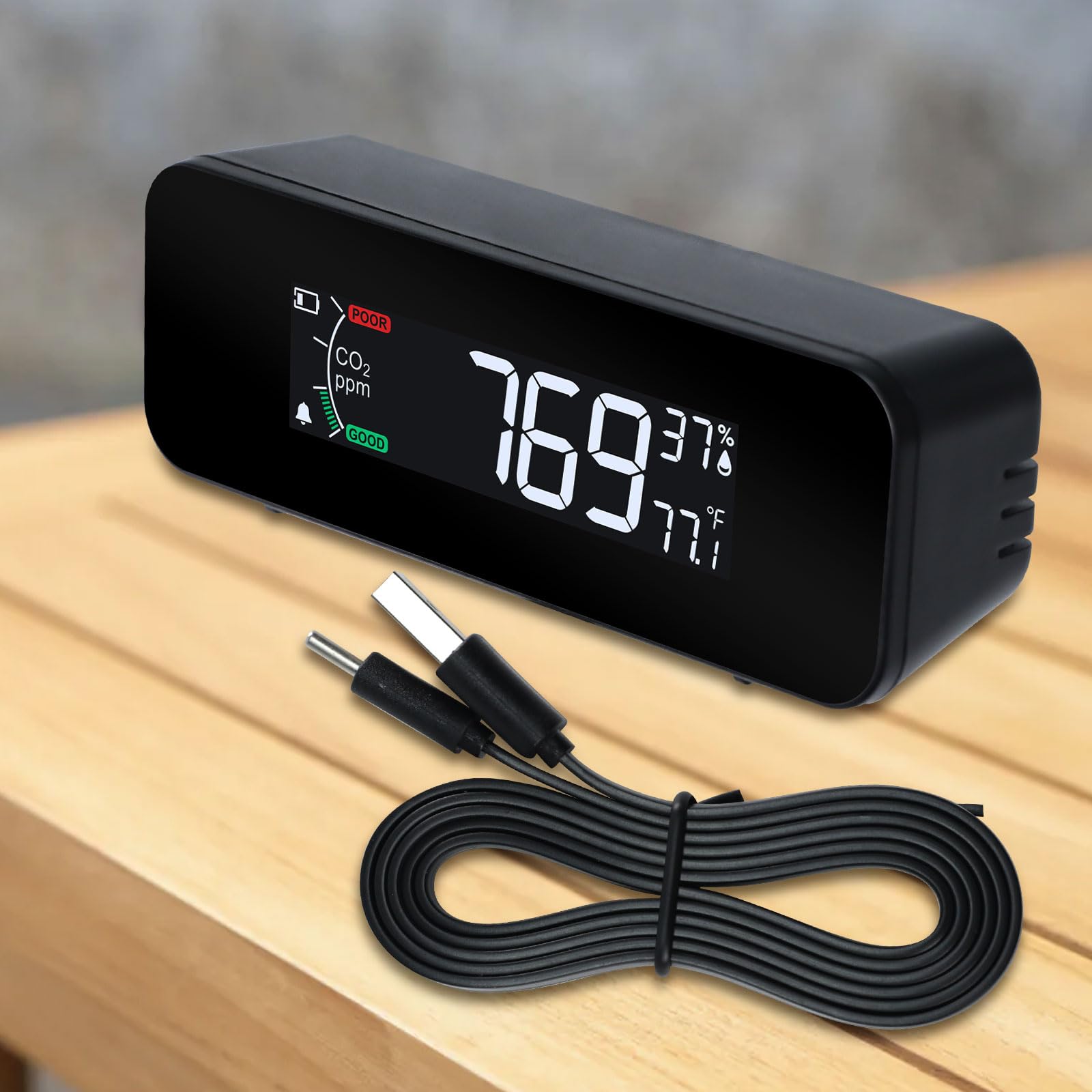 Monitor de CO2 portátil, medidor de CO2, 0 ~ 5000 pppm, detector de dióxido de carbono, mide CO2, temperatura, humedad, calidad del aire, monitor de CO2 con indicador y alarma de zumbador, detector de