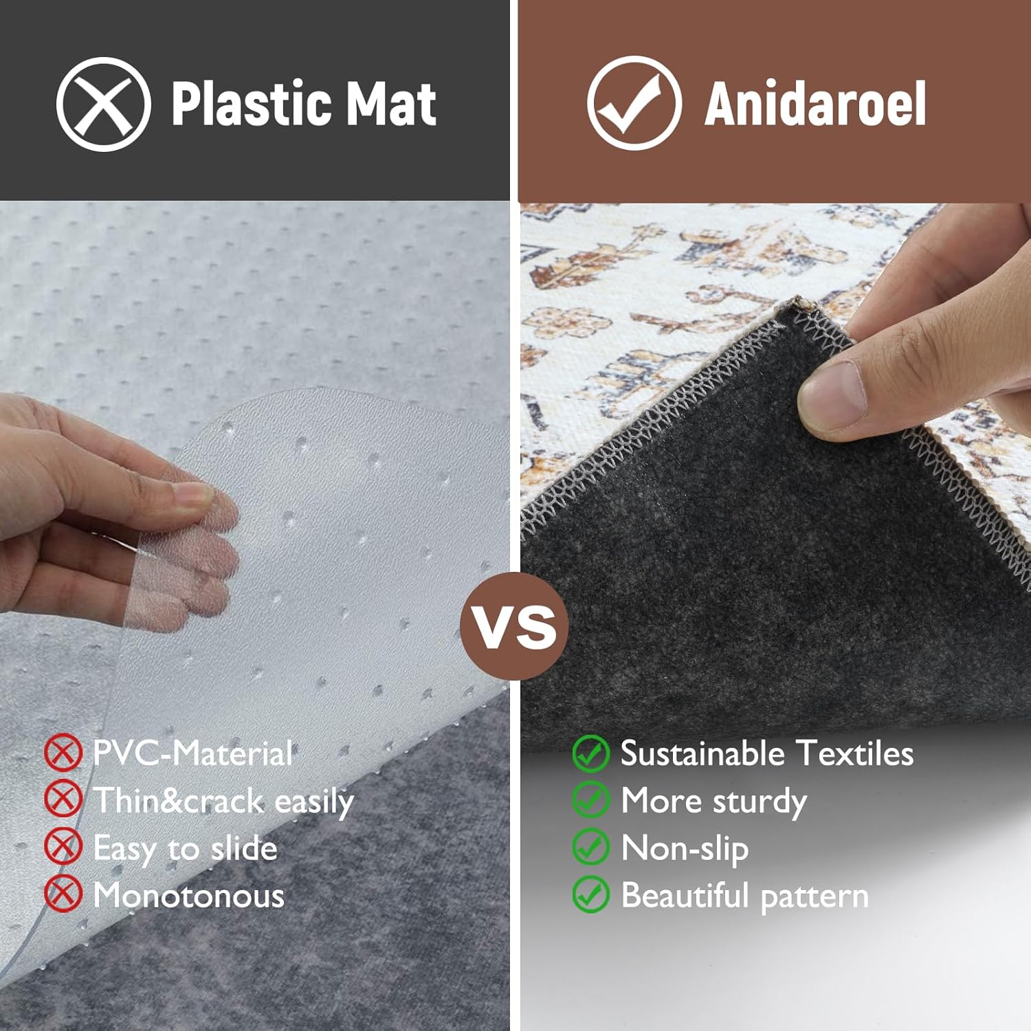 Anidaroel 5x7 Office Chair Mat for Hardwood Floor/Tile, Desk Chair Mat for Home Offices, Under Desk Rug for Rolling Chair, Anti-Slip Office Rugs for Rolling Chairs, Large Floor Protector Rug, Khaki