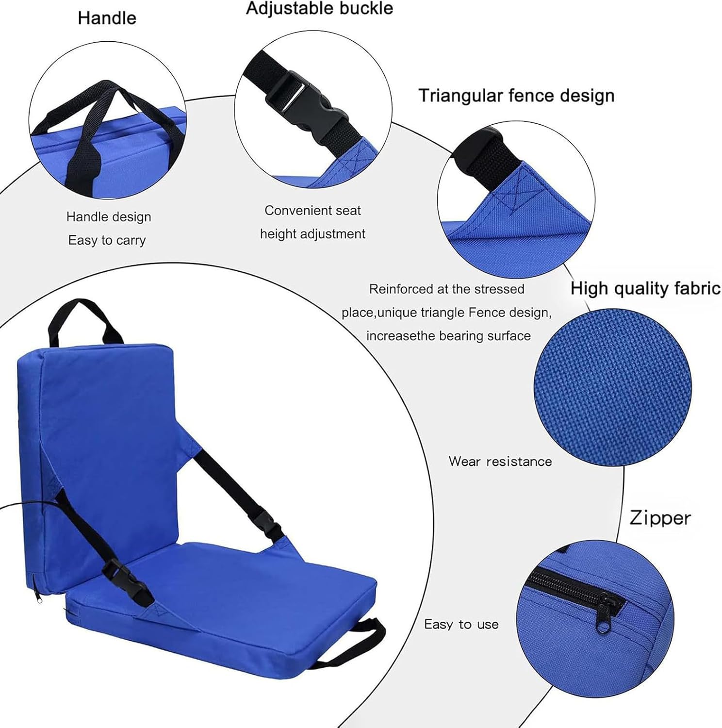 Stadium Chair, Portable Foldable Stadium Seat Cushion with Back Support, Lightweight Floor Outdoor Cushion for Bleacher Football Concerts Camping Beach