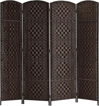 6 ft. Tall- 16" Wide- Room Divider Diamond Weave Fiber, Room Divider Freestanding 4 Panels, Privacy Screen, Decorative Panel, 4 Panels Screen Folding Privacy Partition Wall Dark Mocha, 4 Panel