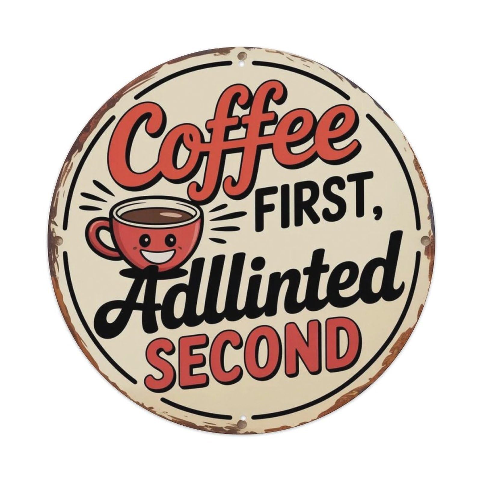 Coffee First Retro Cartoon Metal Tin Sign Plaque