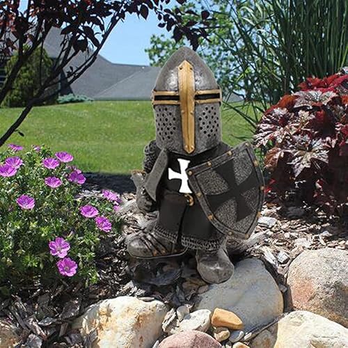 Miniatura 5 de Decoraciones de gnomos de jardín, figuras de estatua de caballero medieval, templario, cruzado, armadura de guardia, patio, césped, decoración