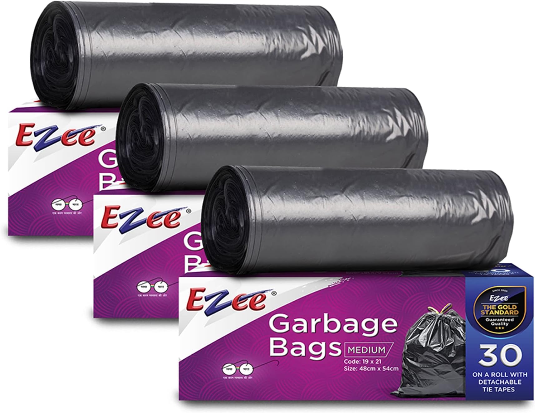 Ezee Live Life Ezee Way Black Garbage Bags for Dustbin|90 Pcs|Medium 19 X 21 Inches|30 Pcs X Pack of 3, 3 count