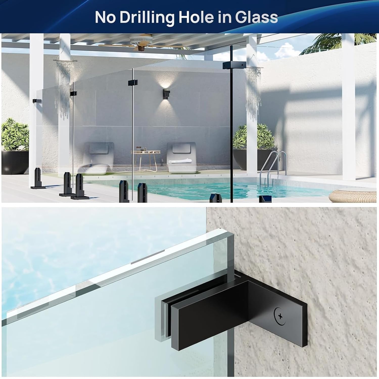 12 Pack 90 Degree Railing Glass to Glass Clamp No Drilled Required, T304 Railing Clip Fit for 10mm-12mm Thinkness Balustrade, Double Sided Bracket Holder for Fence, Balcony Deck