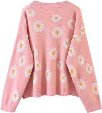 Cárdigan De Punto Floral Para Mujer - Estilo Y2K, Recortado, Mangas Largas, Talla única, Rosa