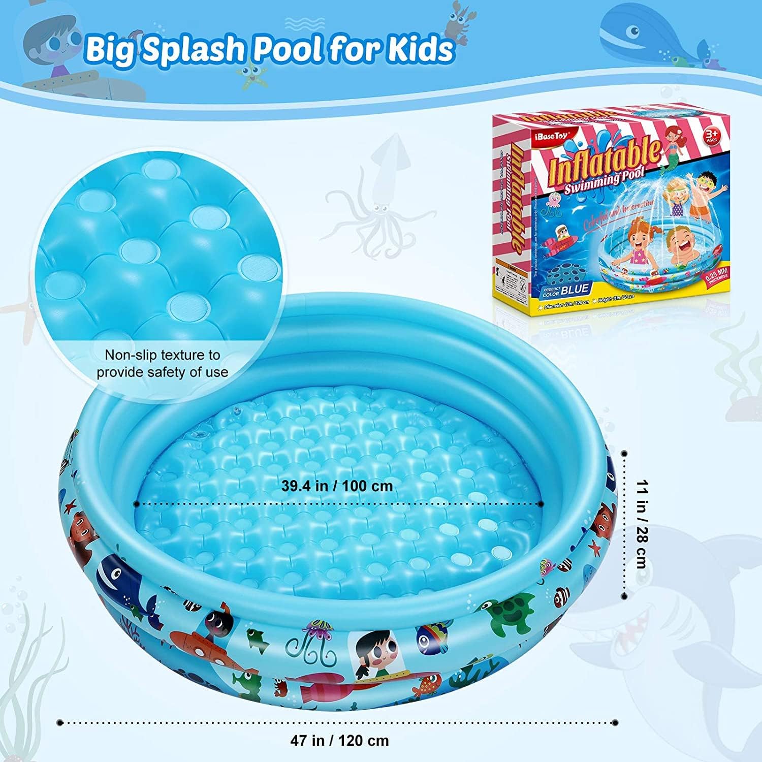 Kiddie Pool Inflatable Kids Sprinkler: Outdoor Splash Sprinkler Pool with Padded Bottom for Kids Toddler Baby - Blow Up Pool Sprinkler Swimming Kiddie Pool for Outside Patio : Toys & Games