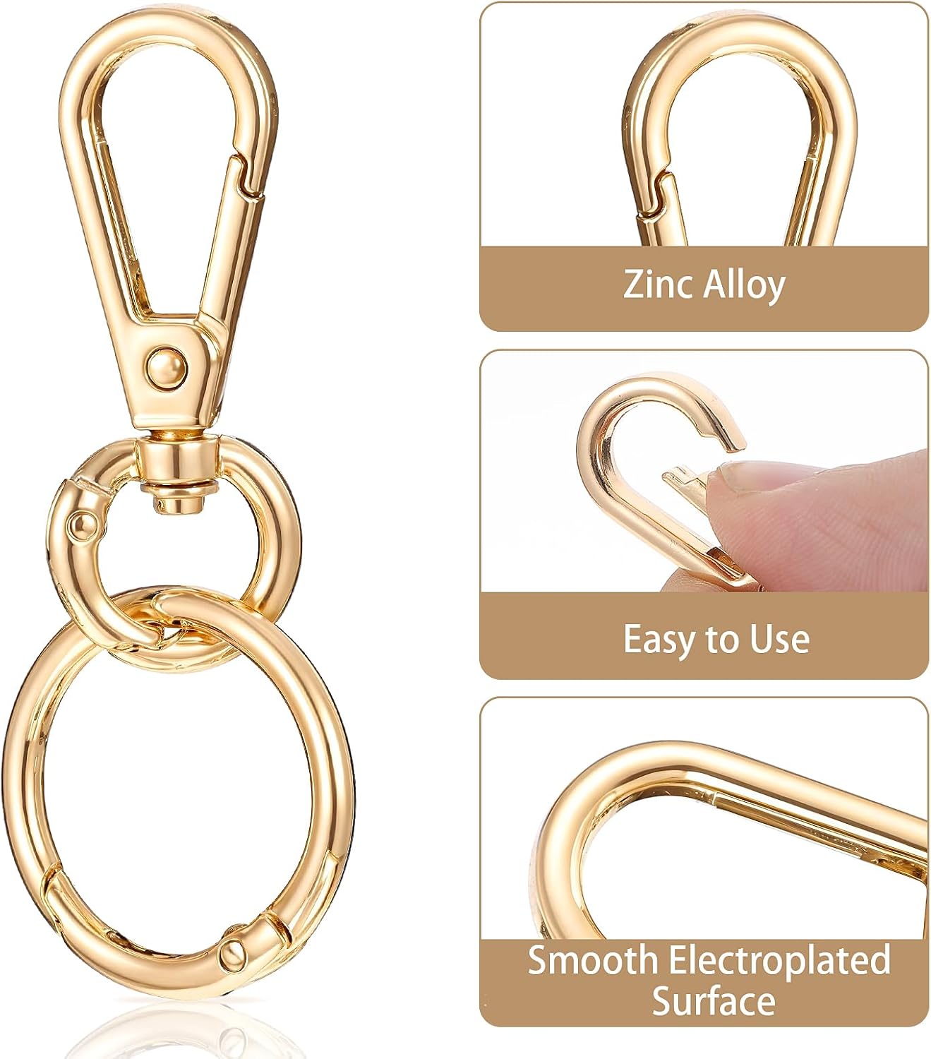 2 Sets Swivel Clasp Clip, Metal Swivel Snap Hooks Gold Keychain Clip Key Chain Hooks with Key Ring Keychain Clasp for Key Lanyard Jewelry Making DIY Crafts(2) - Image 2