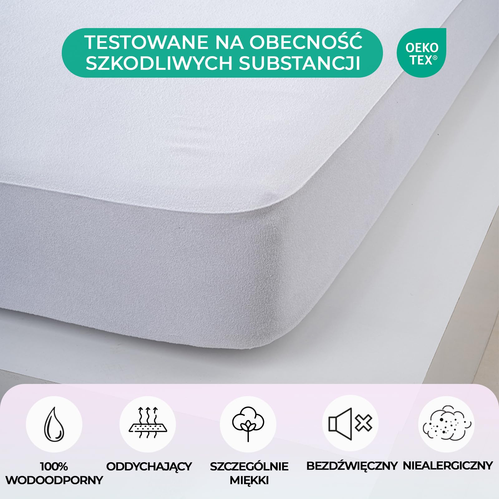 BUYMAX Zestaw 2 wodoszczelnych ochraniaczy na materac, 90 x 200 cm, prześcieradło z gumką bez trzaskania, nakładka na nietrzymanie moczu, gumka dookoła, oddychająca, ochrona przed roztoczami, nadaje się do prania, kolor biały