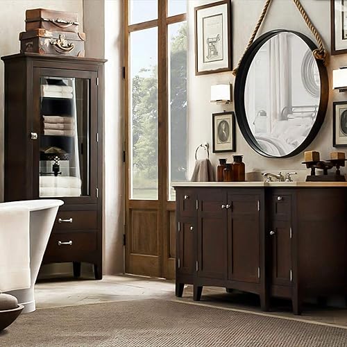 Miniatura 4 de Espejo de pared contemporáneo con correa para colgar cuerda de cáñamo Marco de metal negro Espejo redondo de maquillaje para decoración de pared