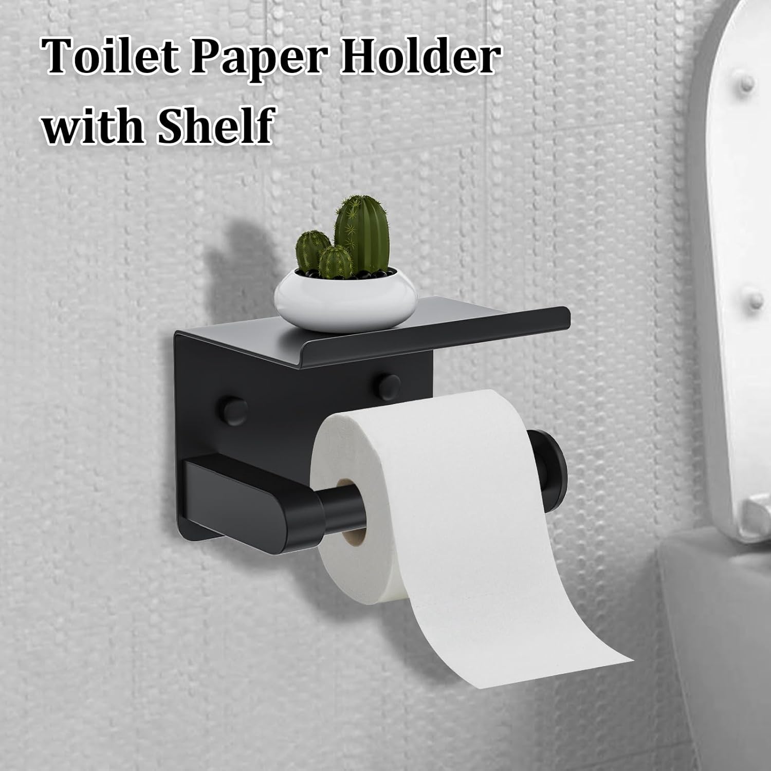 Matte Black Bathroom Hardware Accessories Set 5-Piece Towel Bar Set Includes 23.6in Towel Bar Toilet Paper Holder with Shelf,Towel Holder Set for Bathroom Stainless Steel Wall-Mounted