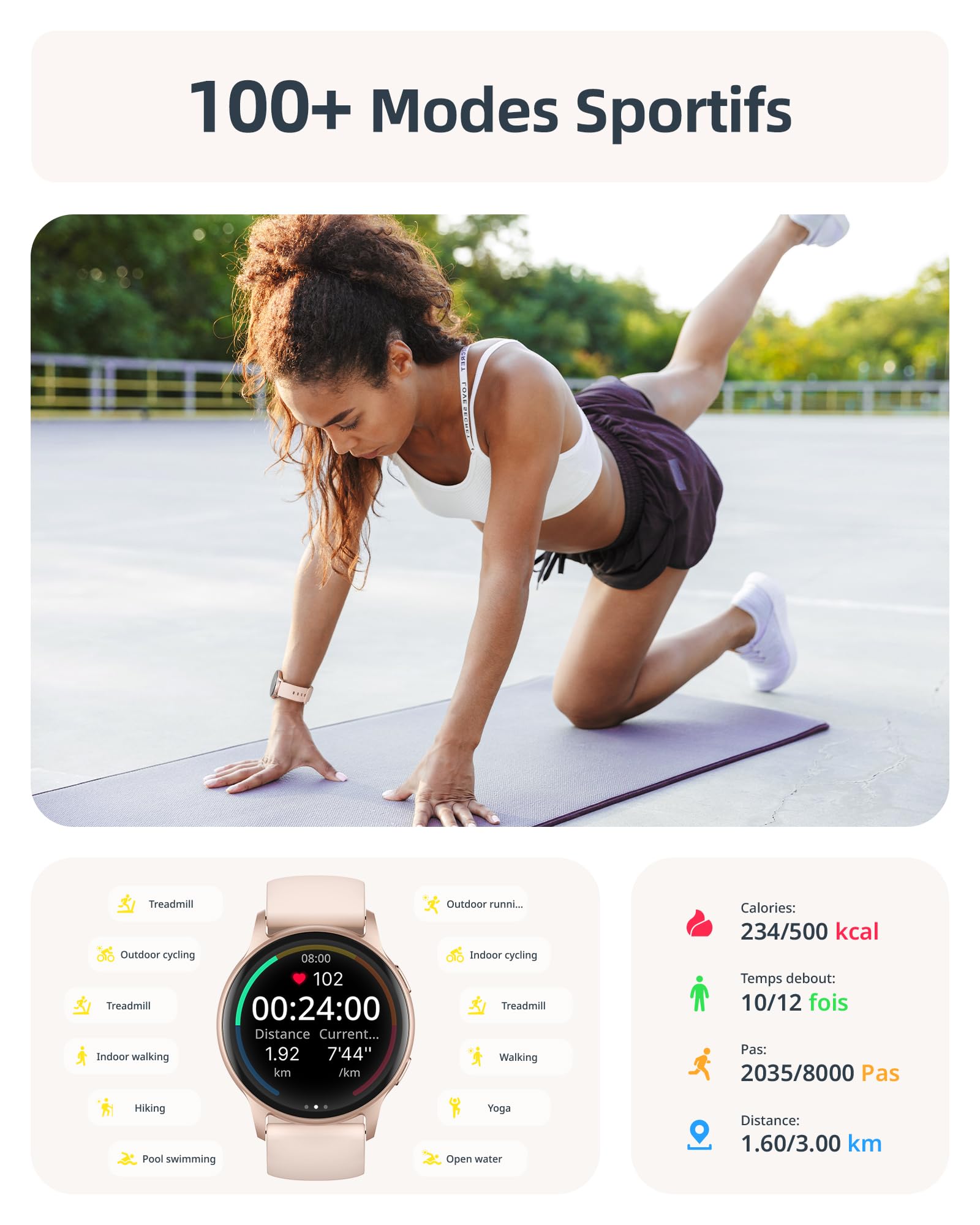 Parsonver Montre Connectée Femme avec Appels Bluetooth, 5ATM Étanche pour Natation, Smartwatch avec 100+ Sportifs, Sommeil, Fréquence Cardiaque, Montre Connecté pour Android & iPhone (Or Rose, 44 mm)