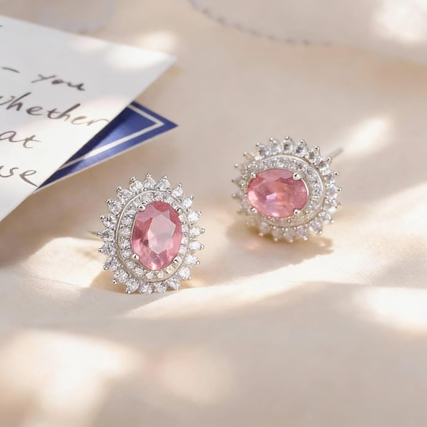 925 Sterling Silver Birthstone Stud Earrings for Women, Hypoallergenic Large Statement 12x15mm Oval CZ Halo Earrings, Princess Diana Inspired, with Gift Box for Mother’s Day Birthday Anniversary