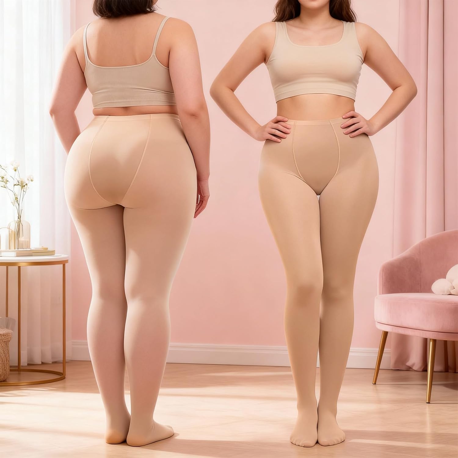 Teaaha 80D Plus Size Fleece Lined Tights for Women, Semi Opaque Sexy Stockings Solid Color Ultra Soft High Waist Pantyhose, Size up to 3XL - Image 7