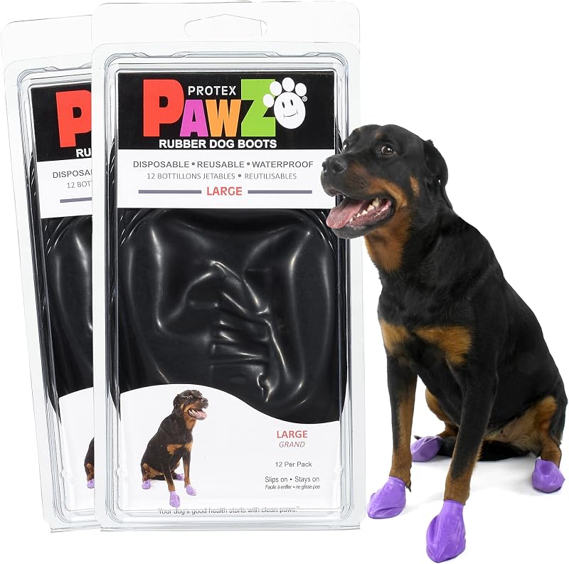 Protetores de Patas para Cães PawZ em Borracha Natural, Impermeáveis e Antiderrapantes, para Patas de 7,62 a 10,16 cm, Pacote com 24